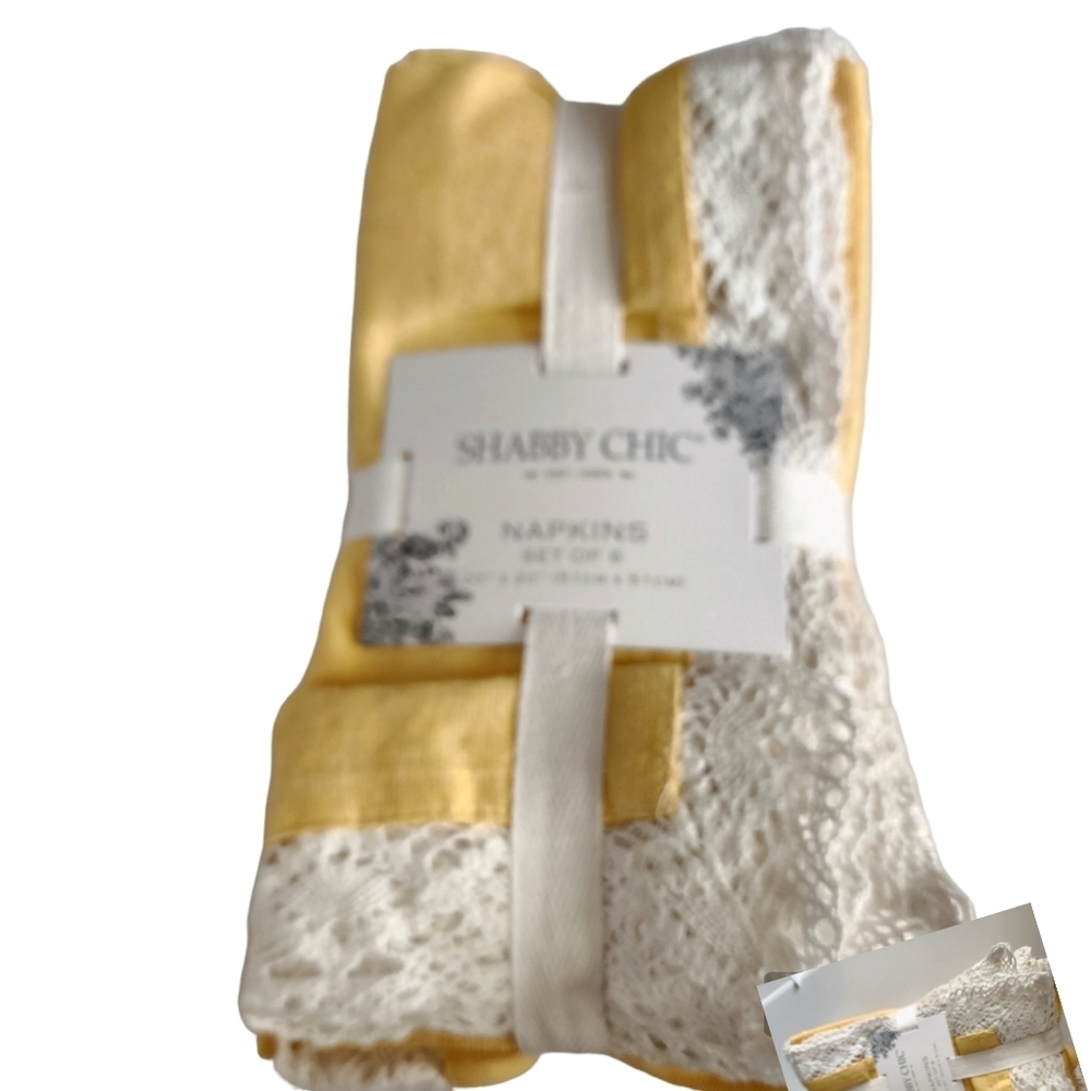 Shabby Chic 6 Lace Trim 20 x 20 Napkins NEW Made in India